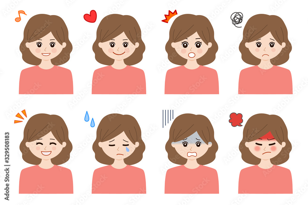 Set of woman's facial expression. Vector illustration isolated on white background. Set of woman's facial expression. Vector illustration isolated on white background.