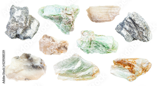 set of various Soapstone (Talc) rocks isolated
