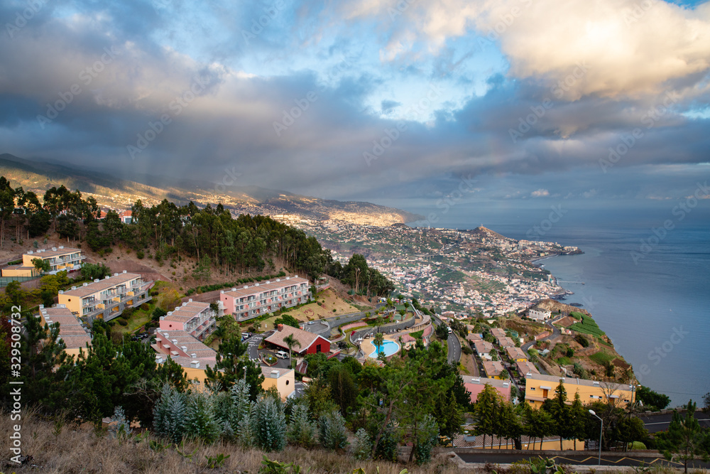 View on Madeira capital city Funchal from cliff