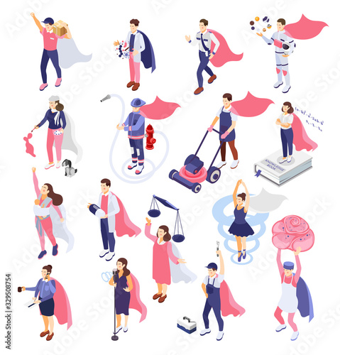 Superheroes People Isometric Set