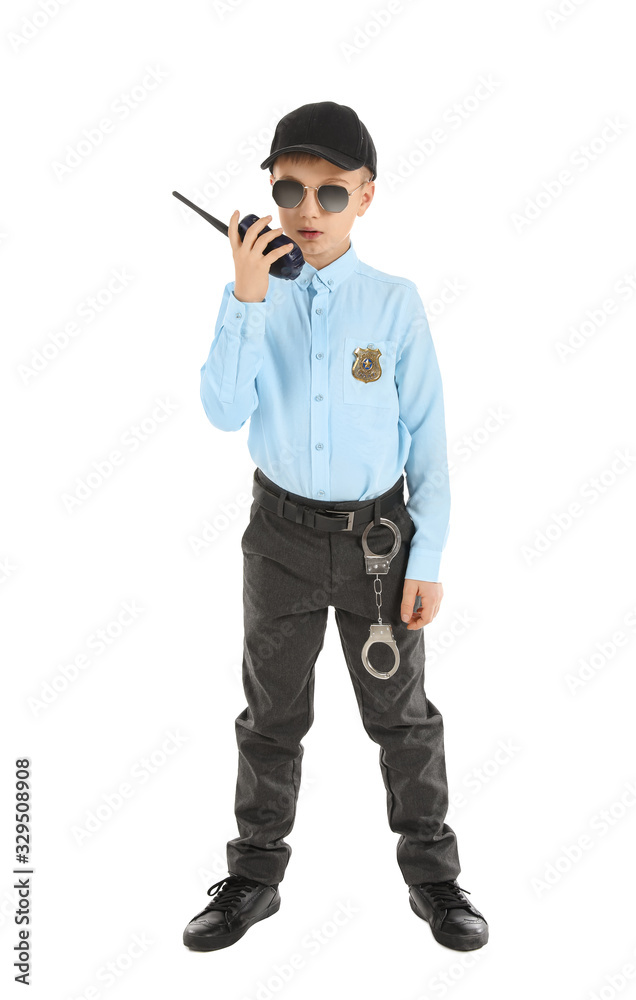 Cute little police officer on white background Cute little police officer on white background
