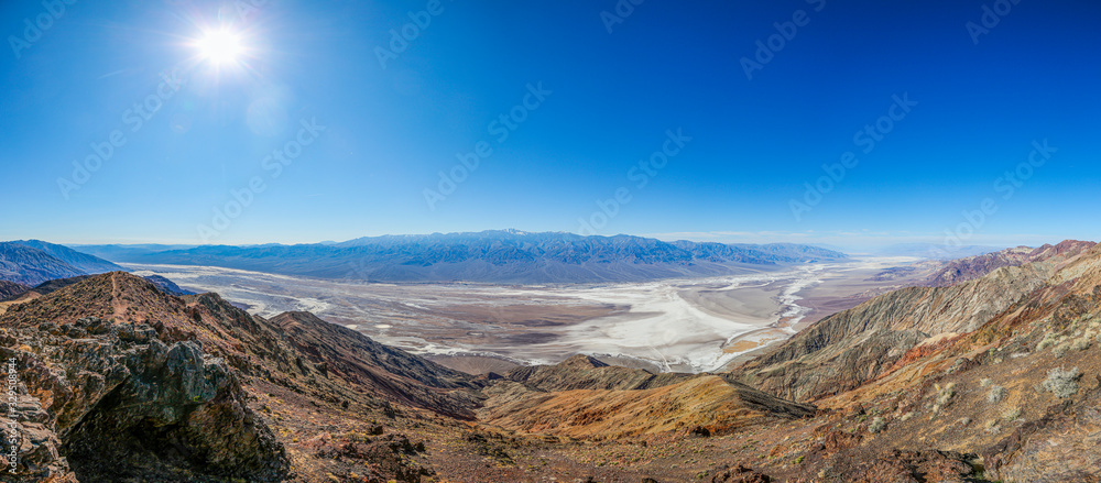 Panoramic picture over Death Valley from Dantes viewpoint in winter