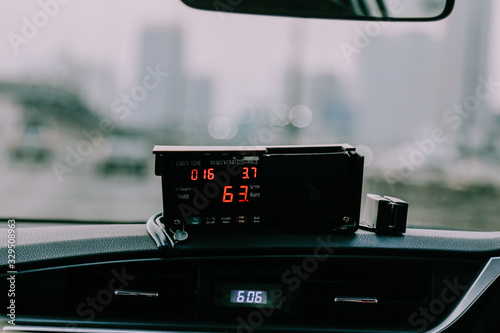 Close up Taxi meter in Bangkok City in Thailand, Asia