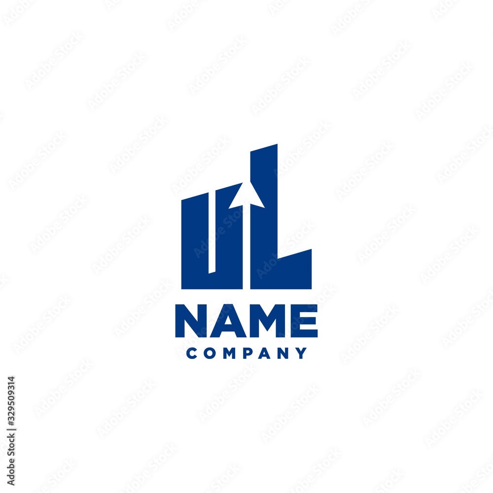 UL monogram logo with a negative space style arrow up design template ...