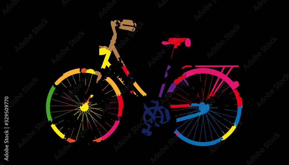 Fototapeta premium Painted Bicycle With Colored Blobs - Colorful Illustration - Iso