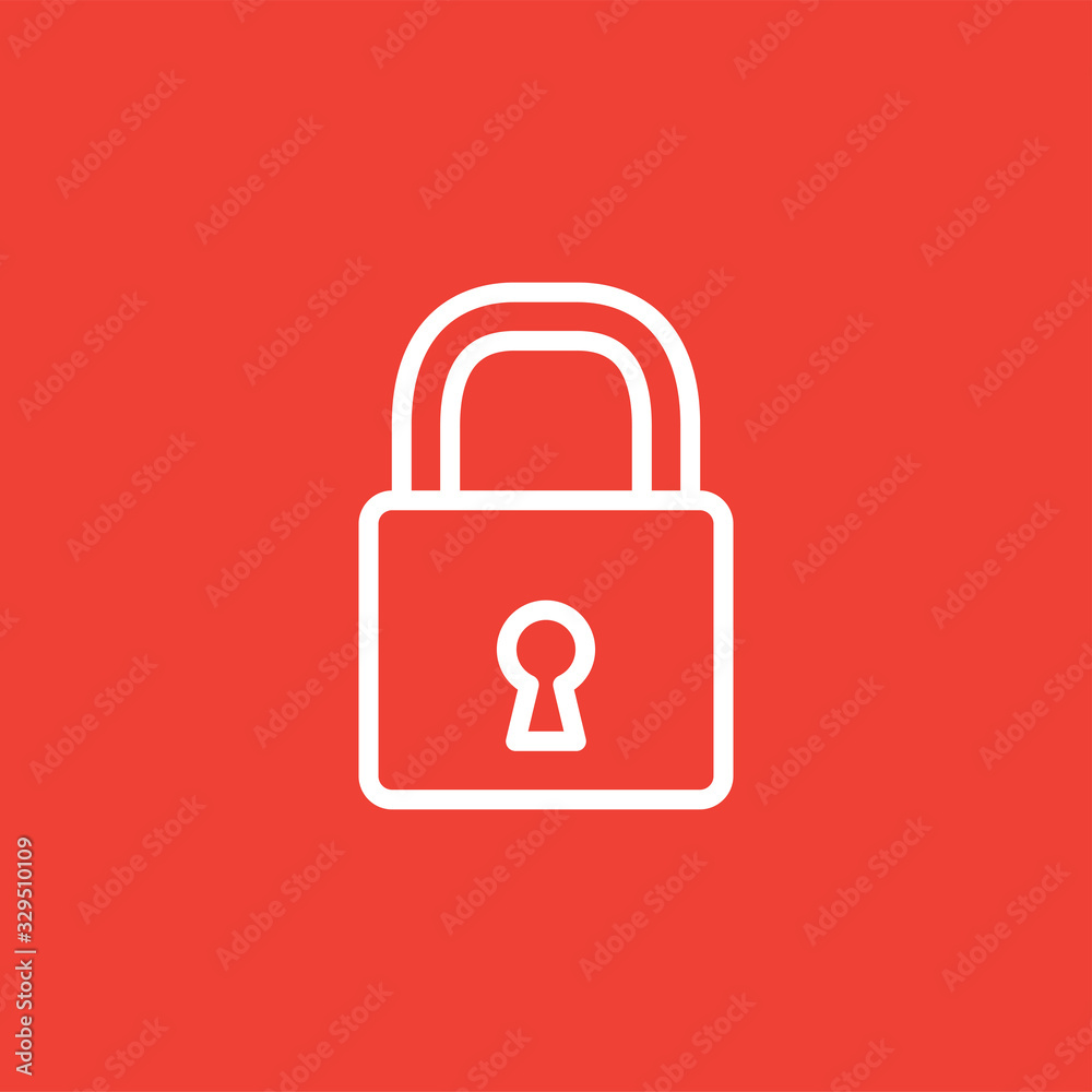 Lock Line Icon On Red Background. Red Flat Style Vector Illustration Lock Line Icon On Red Background. Red Flat Style Vector Illustration