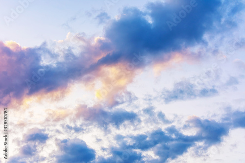 Beautiful sky at sunset with clouds, copy space