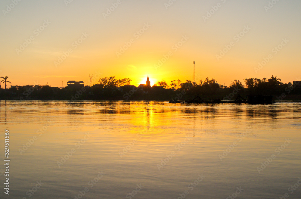 Sunrise over the Red River in Namdinh, Vietnam