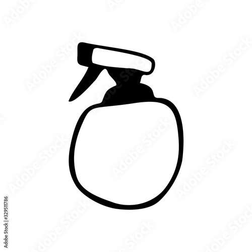 Hand drawn sprayer, garden tools on a white isolated background. Doodle, simple outline illustration. It can be used for decoration of textile, paper.