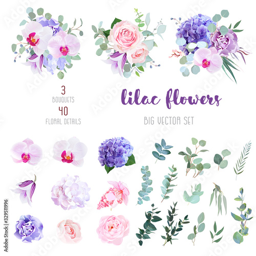 Flowers and mix of greenery big vector collection