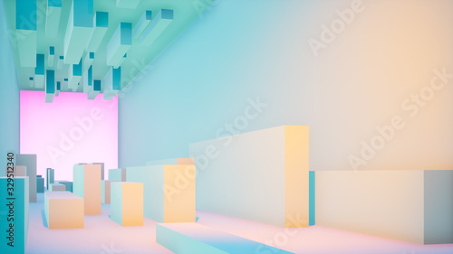 abstract colorful rainbow background design, room interior, 3d rendering