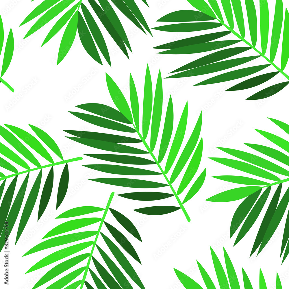 Beautiful background - green palm leaves, seamless vector illustration