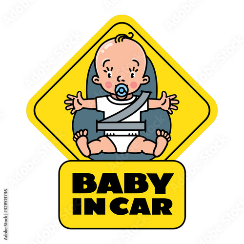Baby in car seat. Back window sticker or sign