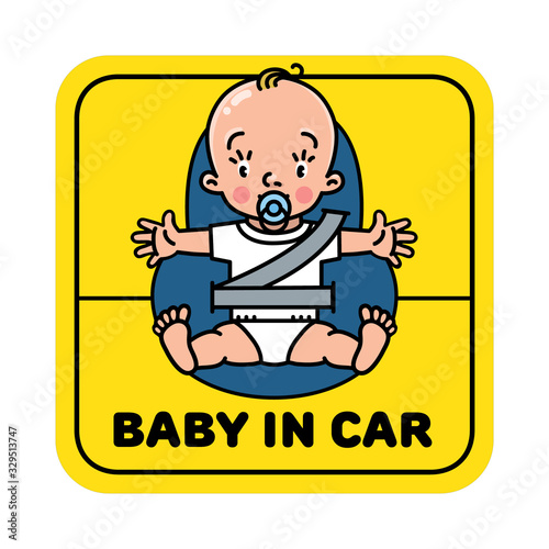 Baby in car seat. Back window sticker or sign