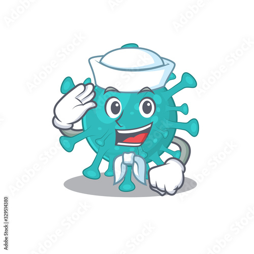 Cute corona zygote virus Sailor cartoon character wearing white hat