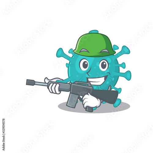 A picture of corona zygote virus as an Army with machine gun