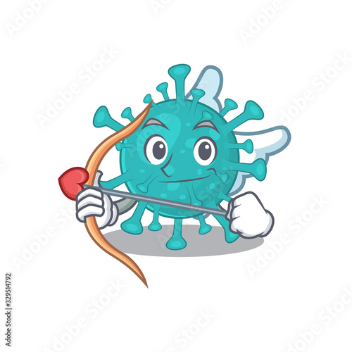 Romantic picture of corona zygote virus Cupid cartoon character with arrow and wings