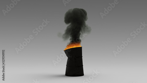 Oil Barrel on Fire Billowing Black Smoke Pollution Climate Change 3d illustration 3d render