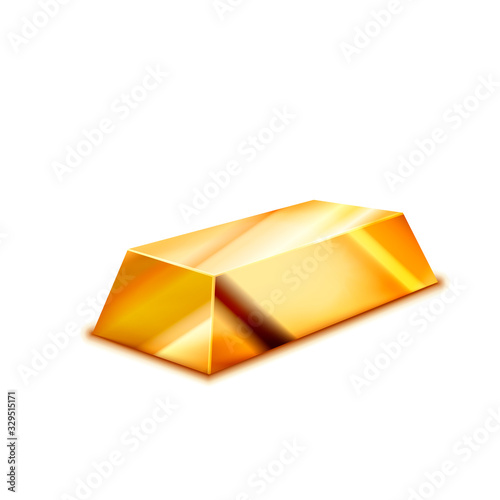 Bright realistic glossy golden ingot on white