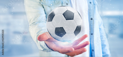 Man holding a Football ball and connection isolated 3d rendering