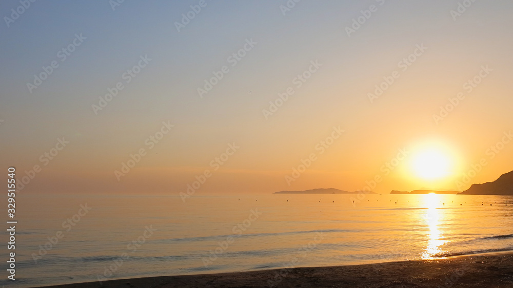 Sunset at Arrillas Beach on the Greek island of Corfu