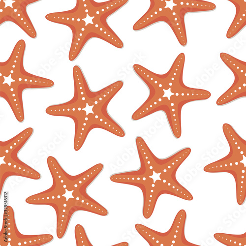 Summer seamless pattern with sea stars on a white background.