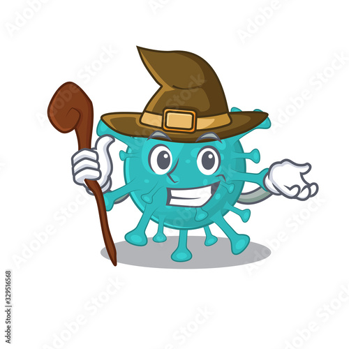 Cute and sneaky Witch corona zygote virus cartoon design style