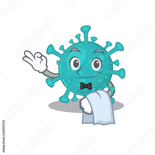 A design of corona zygote virus cartoon character working as waiter