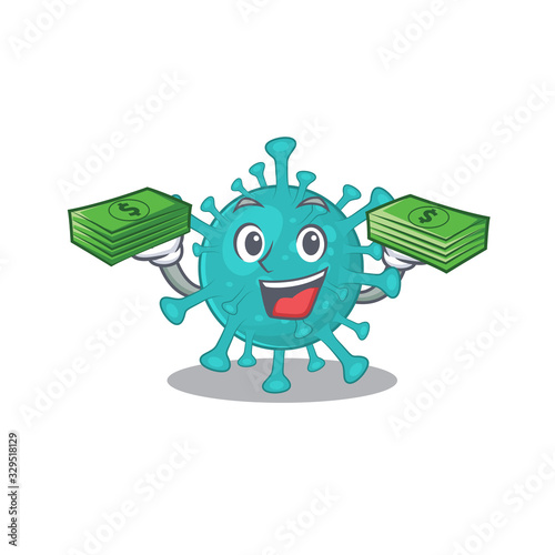 happy face corona zygote virus character having money on hands