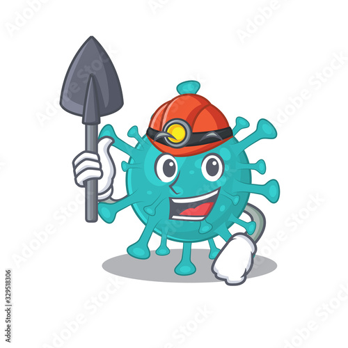 Cool miner worker of corona zygote virus cartoon character design