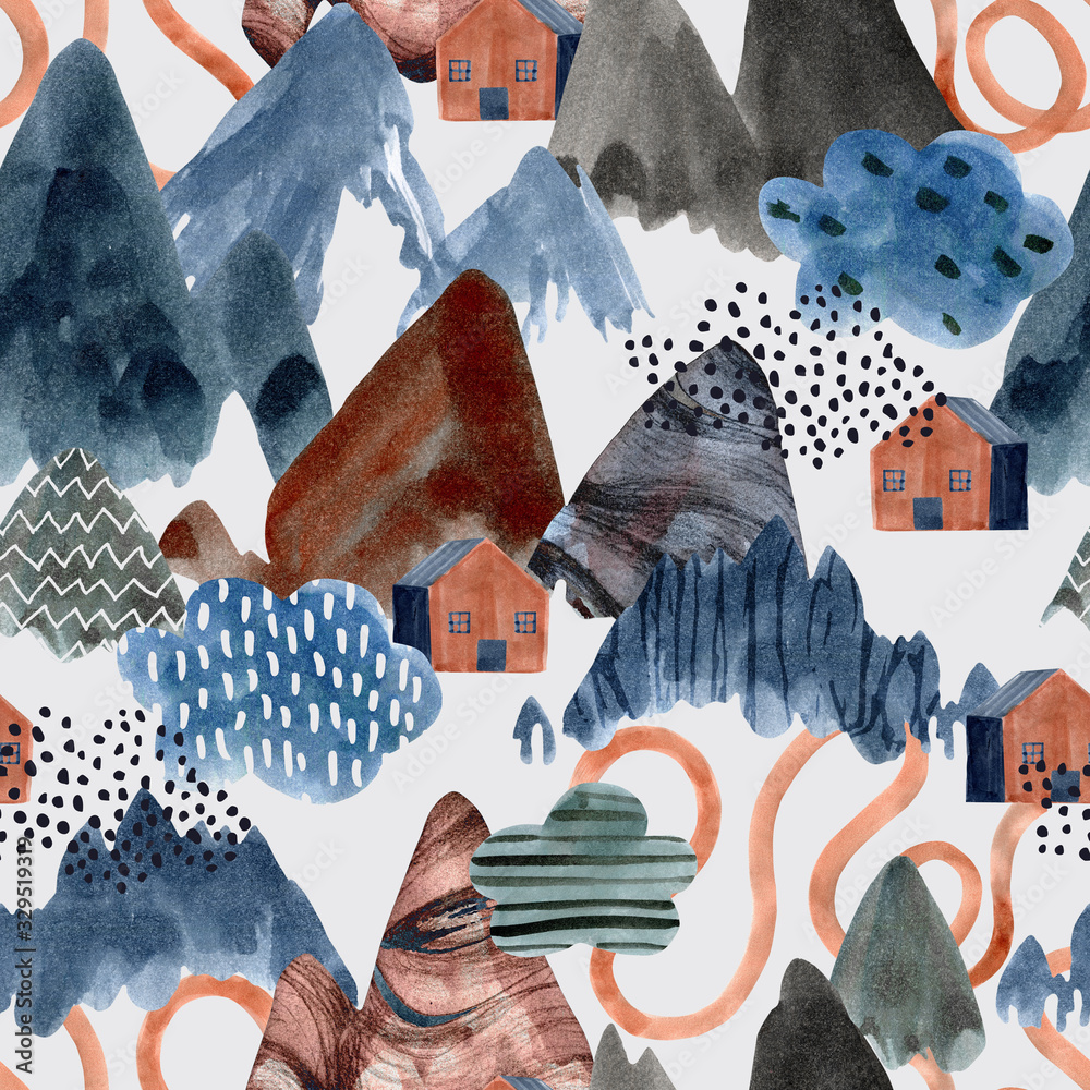 Obraz Watercolor mountain art background