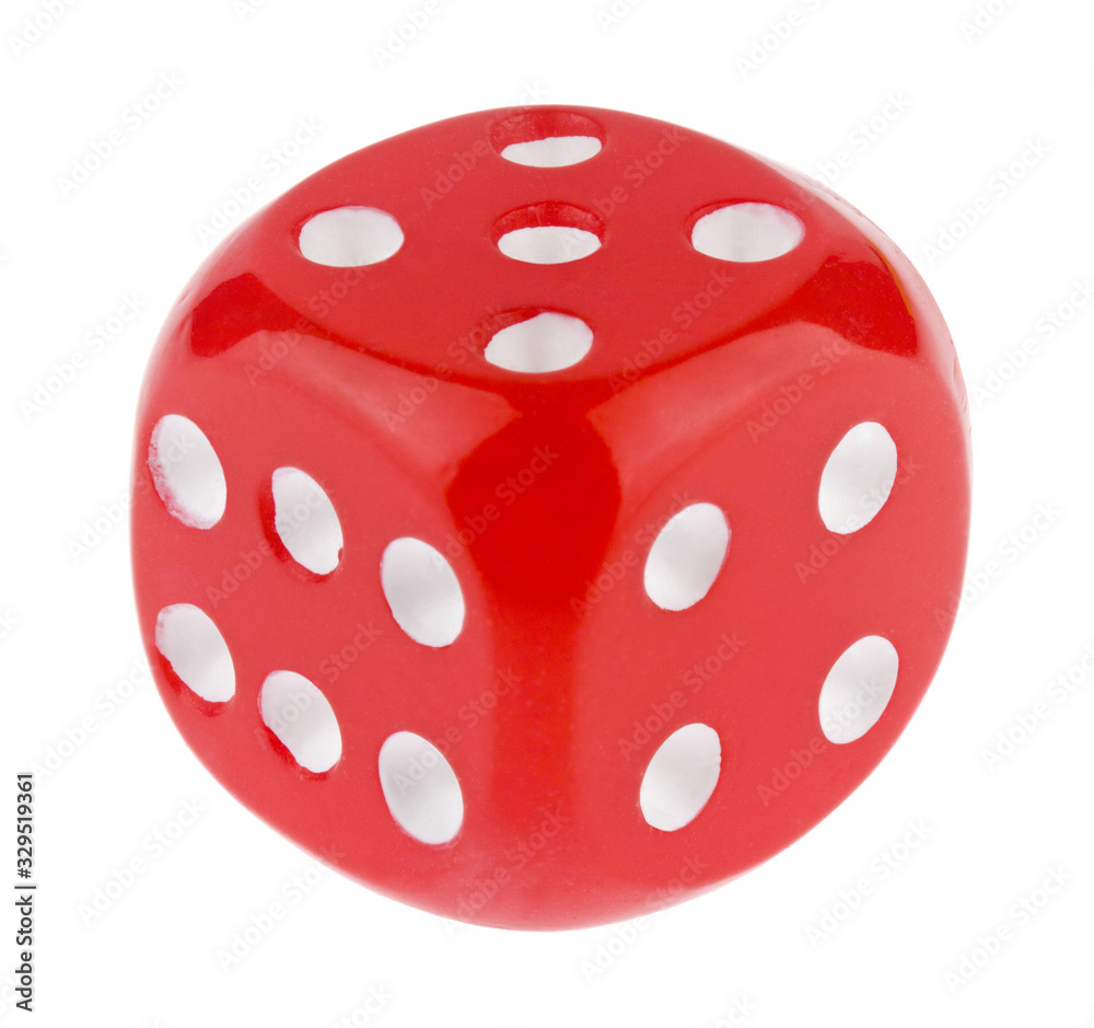 Red Dice Rolling isolated on a white background close-up. Red Dice Rolling isolated on a white background close-up.