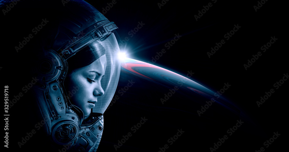 Astronaut at spacewalk . Mixed media