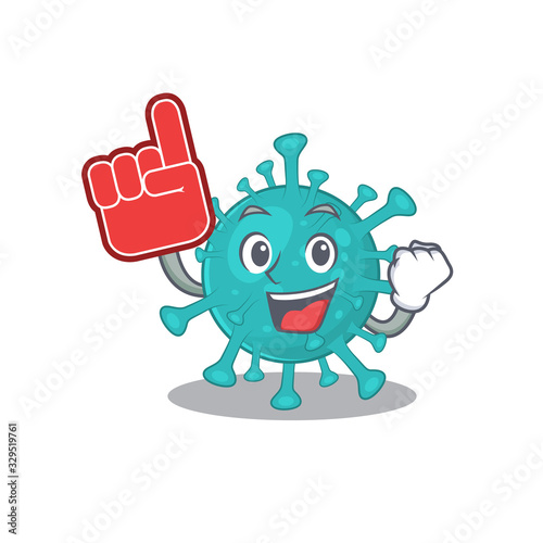 Corona zygote virus mascot cartoon style with Foam finger