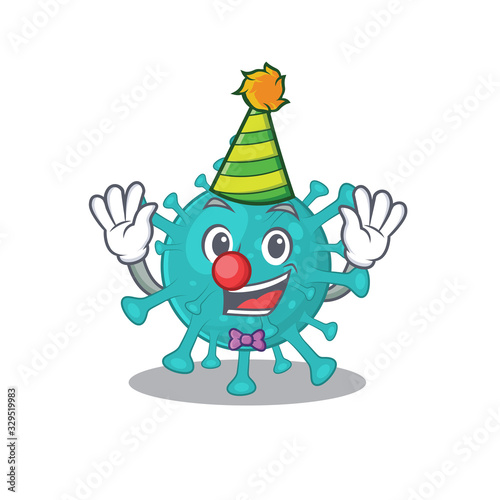 Cute and Funny Clown corona zygote virus cartoon character mascot style