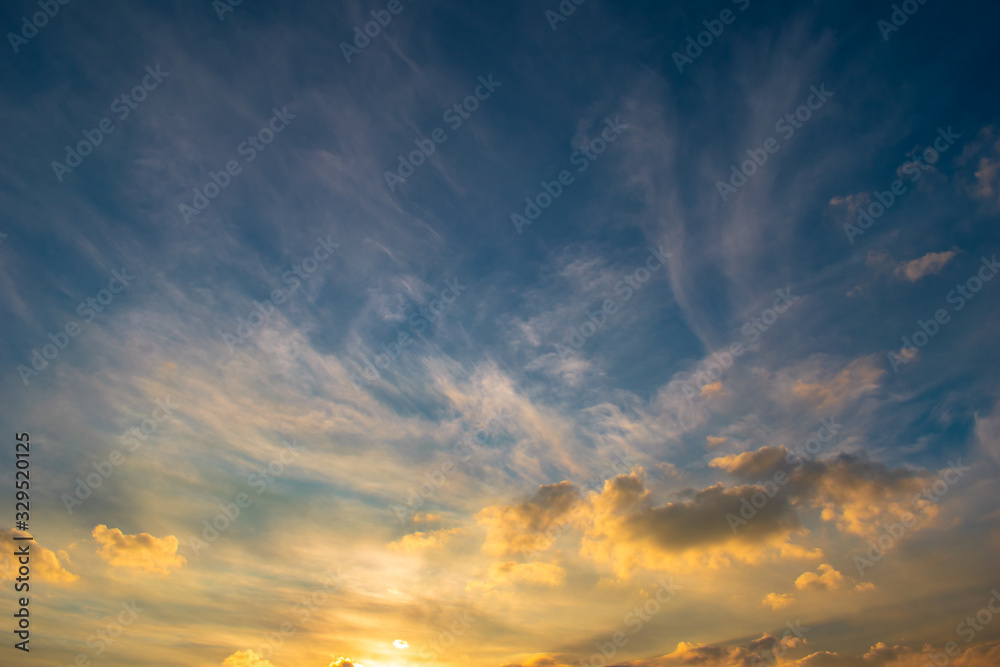blue sky and clouds at sunset background