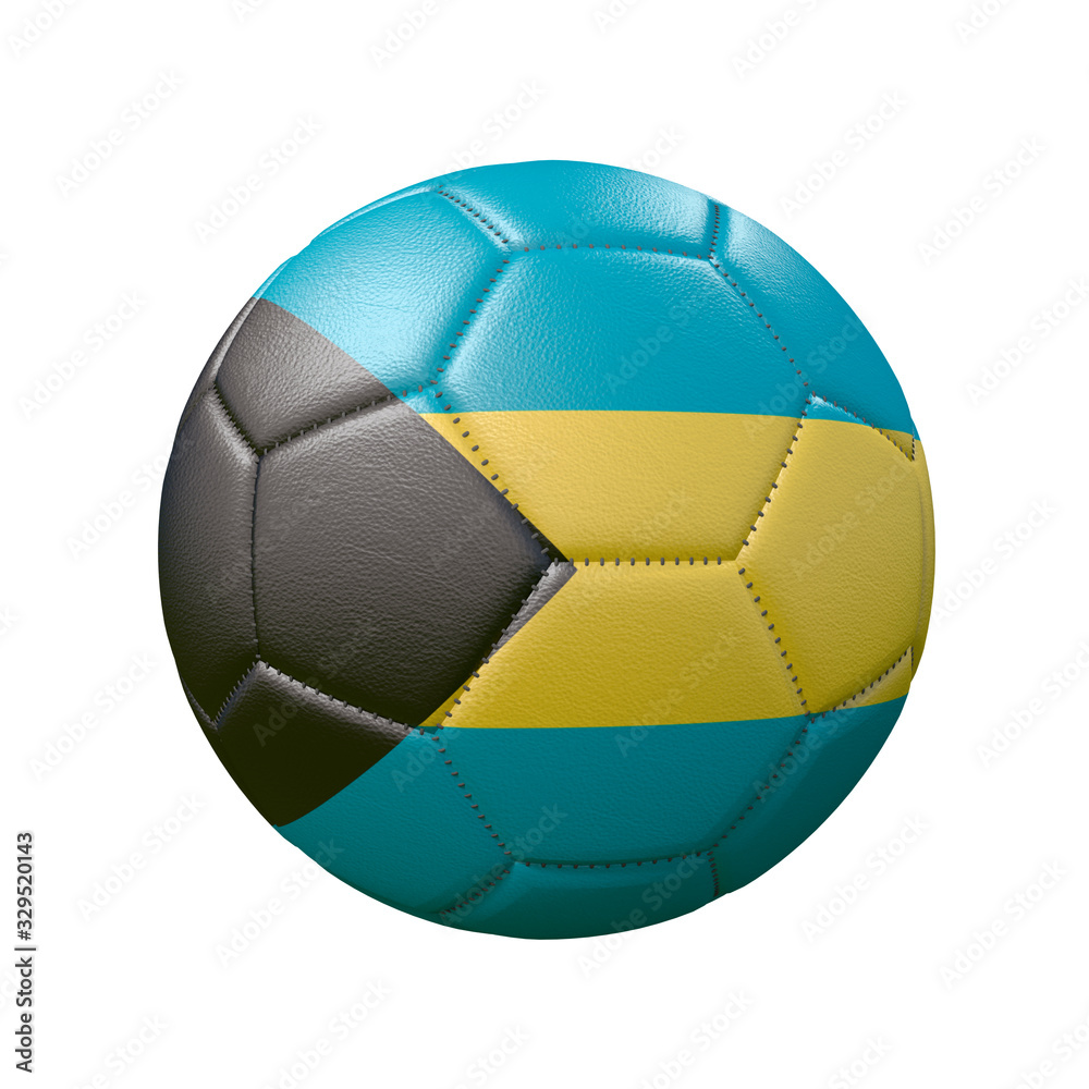 Soccer ball in flag colors isolated on white background. Bahamas. 3D image