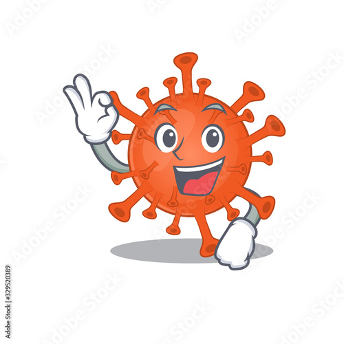 Deadly corona virus cartoon character design style making an Okay gesture