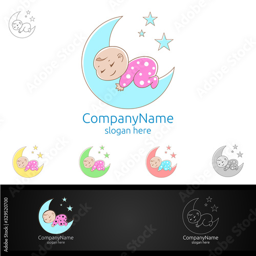 Cute Baby Sleep Vector Logo Design for Babyshop or Babystore Concept