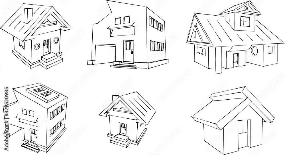 vector set of house sketch illustration, real estate concept vector set of house sketch illustration, real estate concept