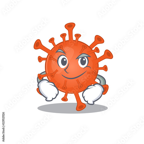 Funny deadly corona virus mascot character showing confident gesture