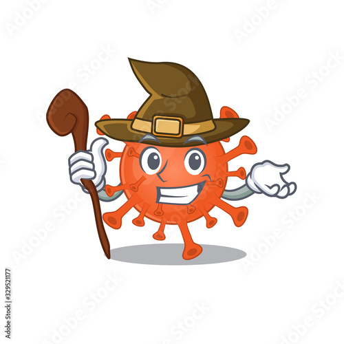 Cute and sneaky Witch deadly corona virus cartoon design style