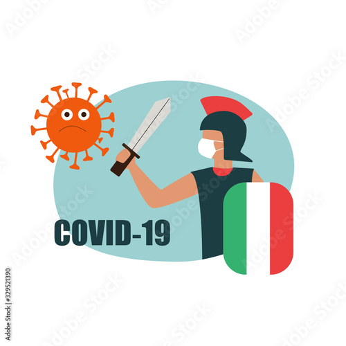 Concept of COVID-19 quarantine. Italian people staying at home vector illustration 