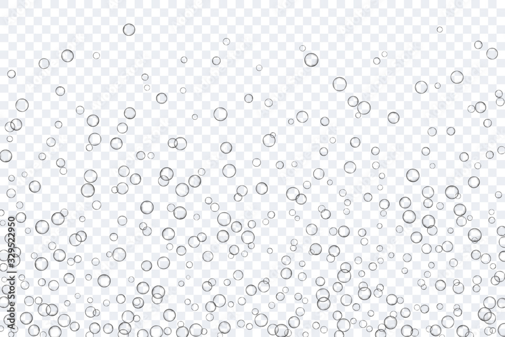 Air bubbles, oxygen, champagne crystal clear, isolated on a transparent background of modern design. Vector illustration of EPS 10.