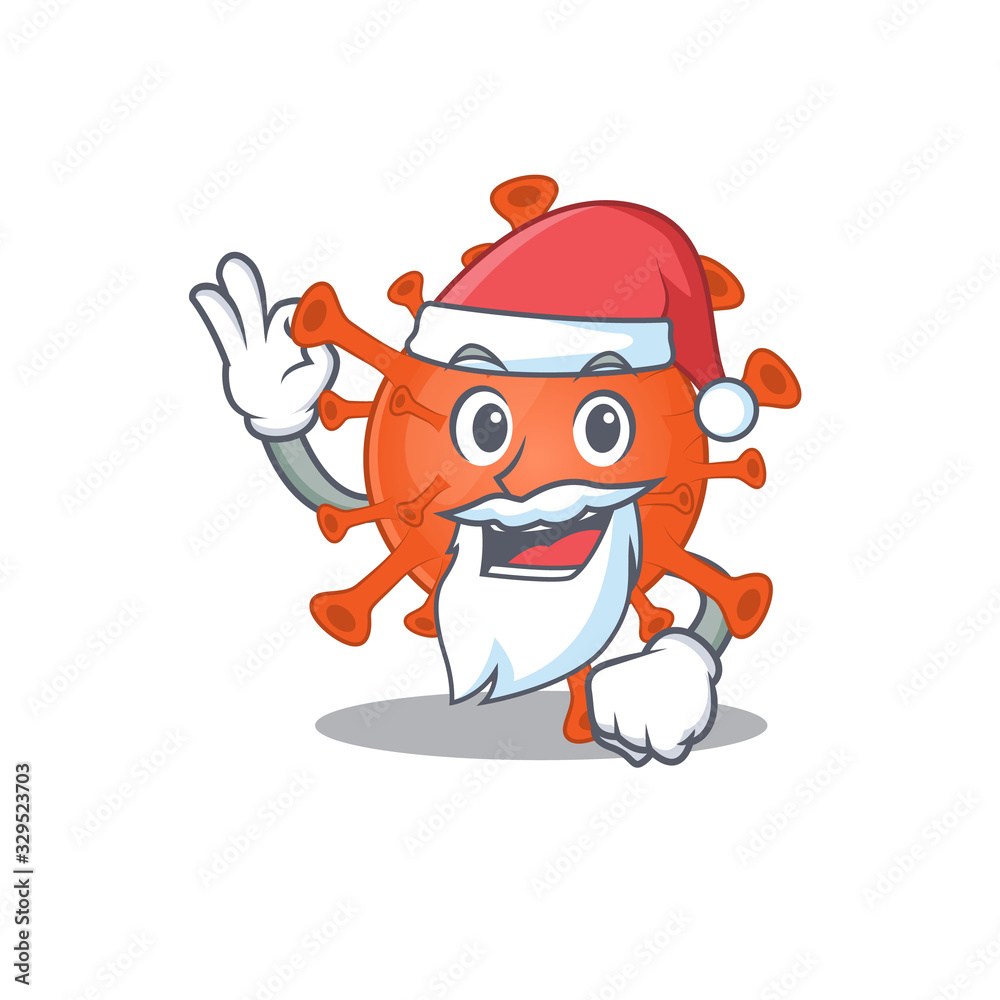 Deadly corona virus in Santa cartoon character design showing ok finger Deadly corona virus in Santa cartoon character design showing ok finger