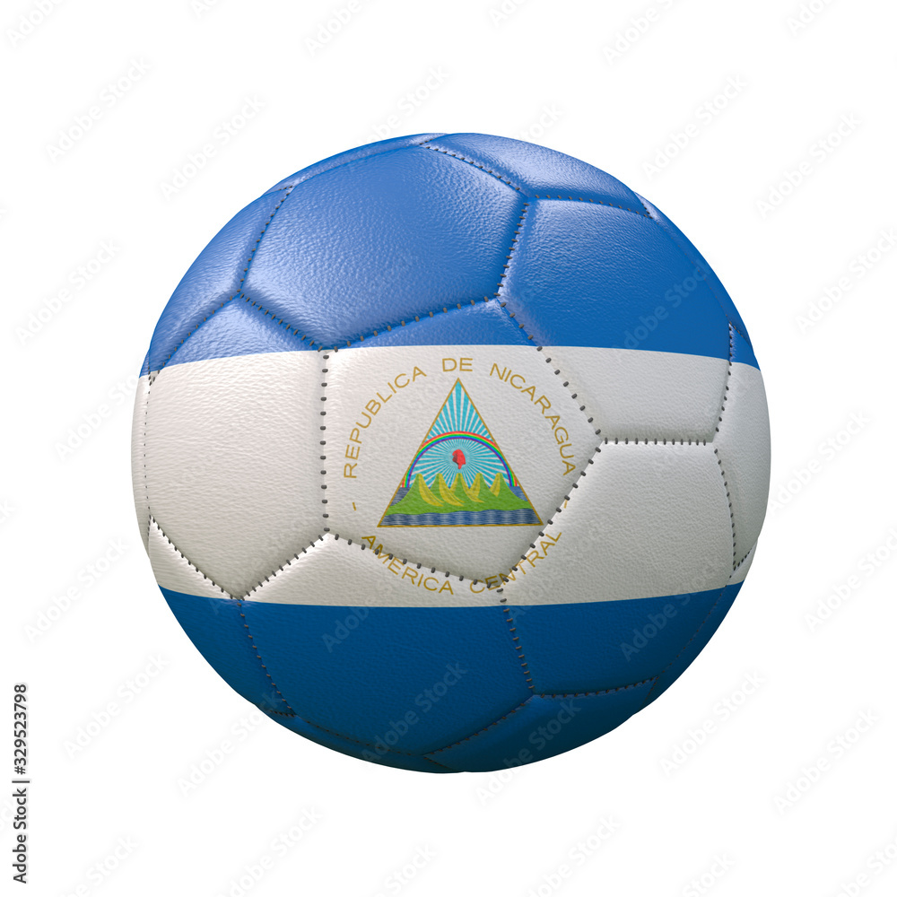 Fototapeta premium Soccer ball in flag colors isolated on white background. Nicaragua. 3D image
