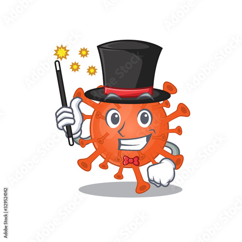 Charming deadly corona virus cartoon design performance as a Magician style