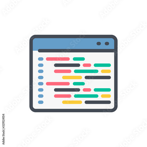 Website development color line icon. Web page with lines of codes vector outline colorful sign.