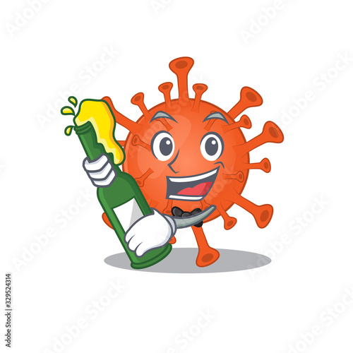 Deadly corona virus with bottle of beer mascot cartoon style