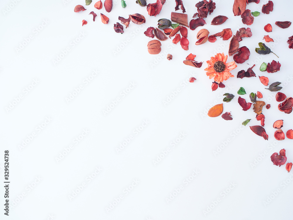 Colorful petal of dried flowers potpourri background.